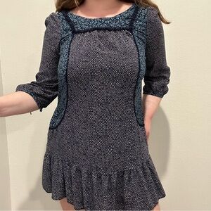 Anthropologie Holding Horses prairie blue long sleeve ruffle mini dress boho 8
